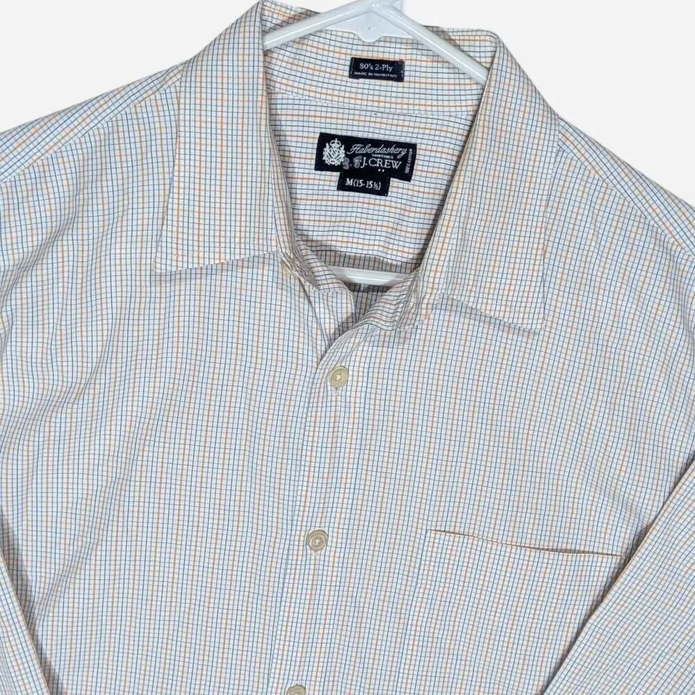 J.Crew Haberdashery Shirt Mens M Orange Blue Grid Plaid 80s 2-Ply Cotton L/S